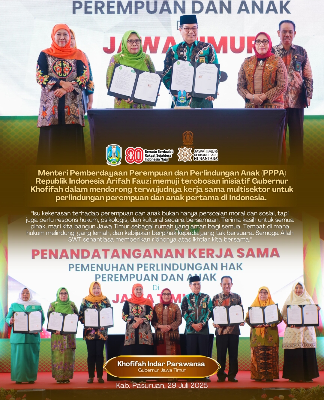 Menteri PPPA Puji Terobosan Kerja Sama Perlindungan Perempuan dan Anak Pertama di Indonesia, Inisiatif Gubernur Khofifah Jadi Role Model Nasional