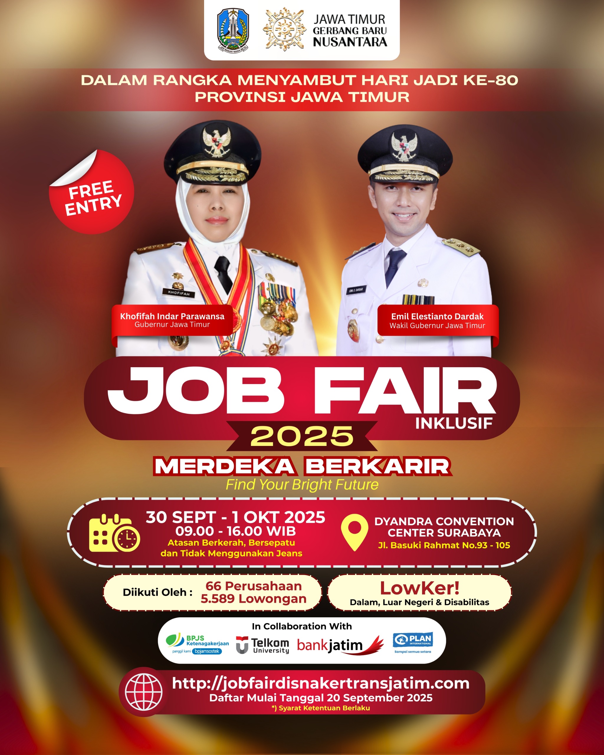 Gubernur Khofifah Buka Job Fair Inklusif 2025, Hadirkan Ribuan Lowongan Kerja Sambut Hari Jadi Jatim ke-80