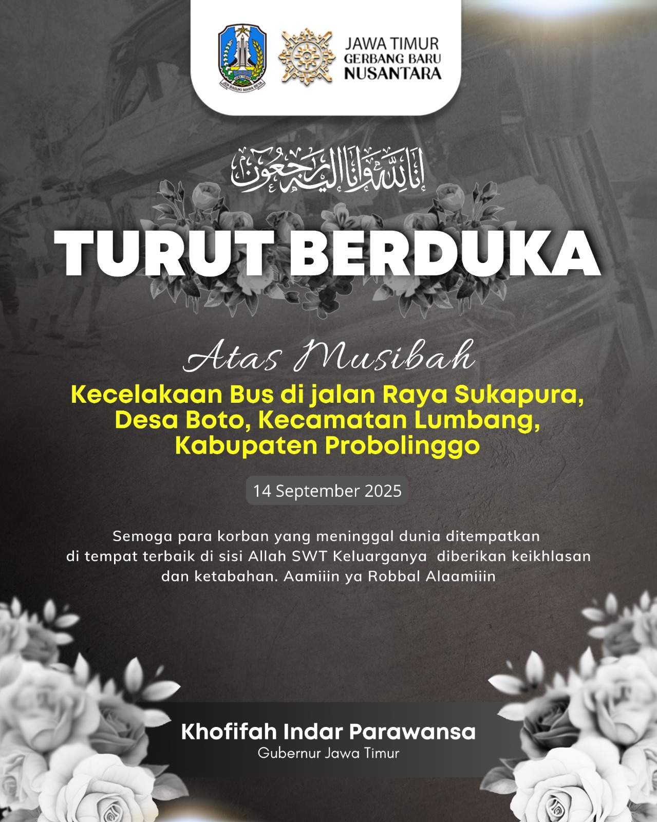 Gubernur Khofifah Sampaikan Belasungkawa atas Kecelakaan Bus Nakes di Bromo, Imbau Cek Laik Jalan Armada Wisata