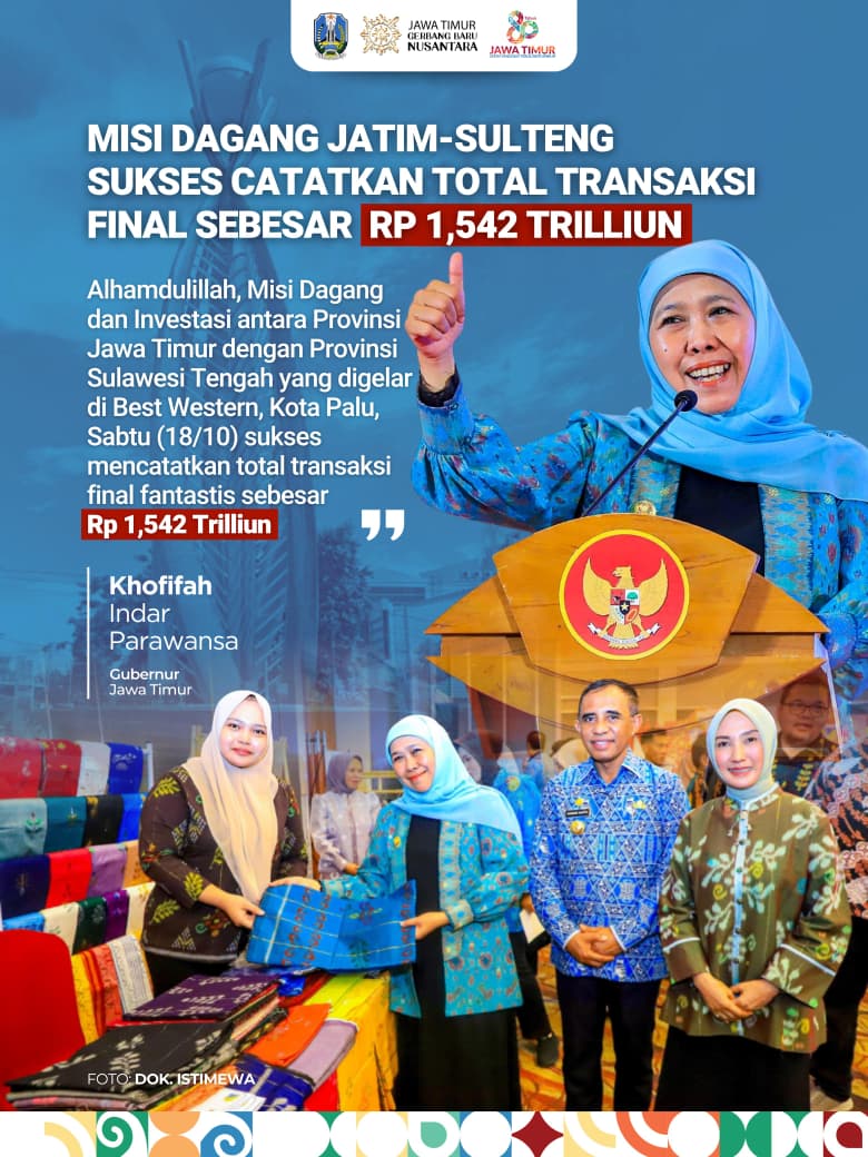 Gubernur Khofifah Catatkan Rekor Baru, Misi Dagang Jatim-Sulteng Tembus Rp 1,54 Triliun Lebih
