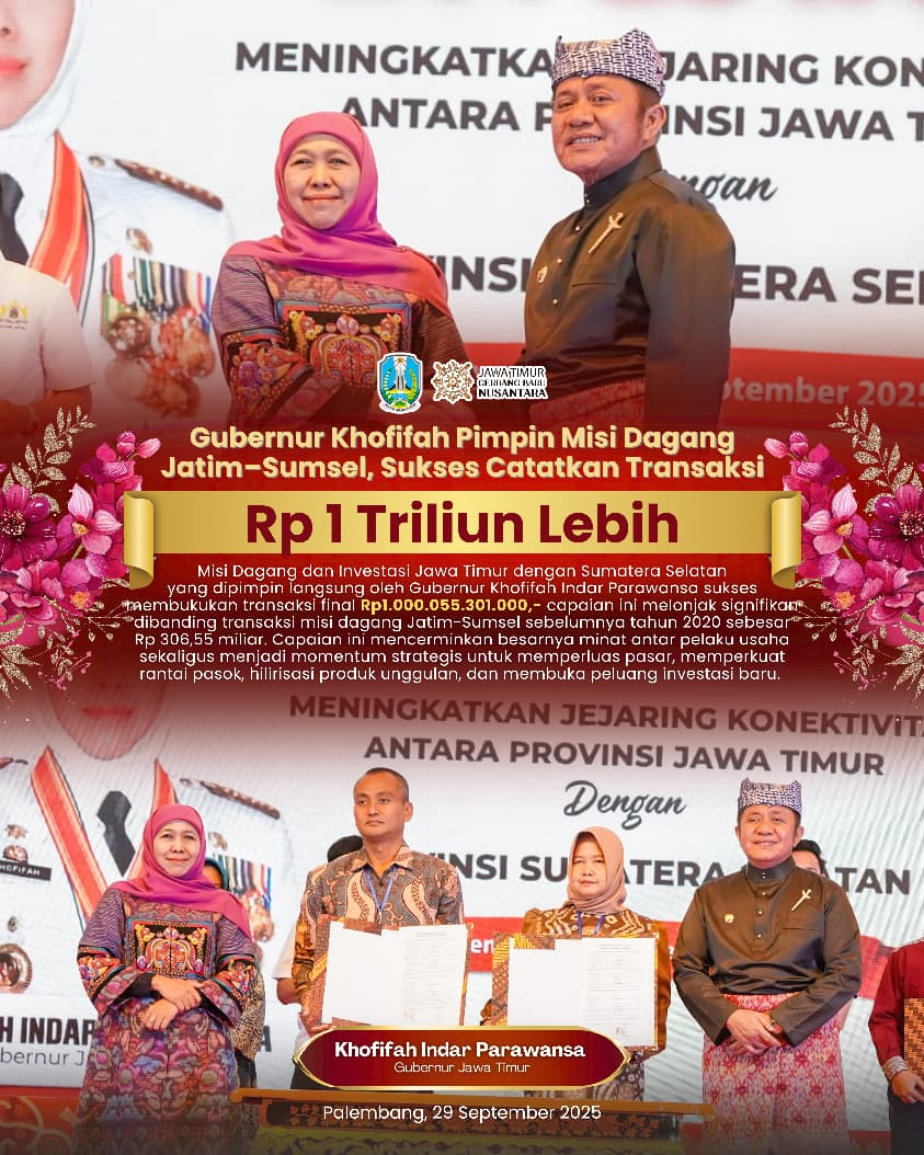 Gubernur Khofifah Sukses Pimpin Misi Dagang Jatim-Sumsel dengan Transaksi Rp 1 Triliun Lebih, Optimis Perluas Pasar Nasional