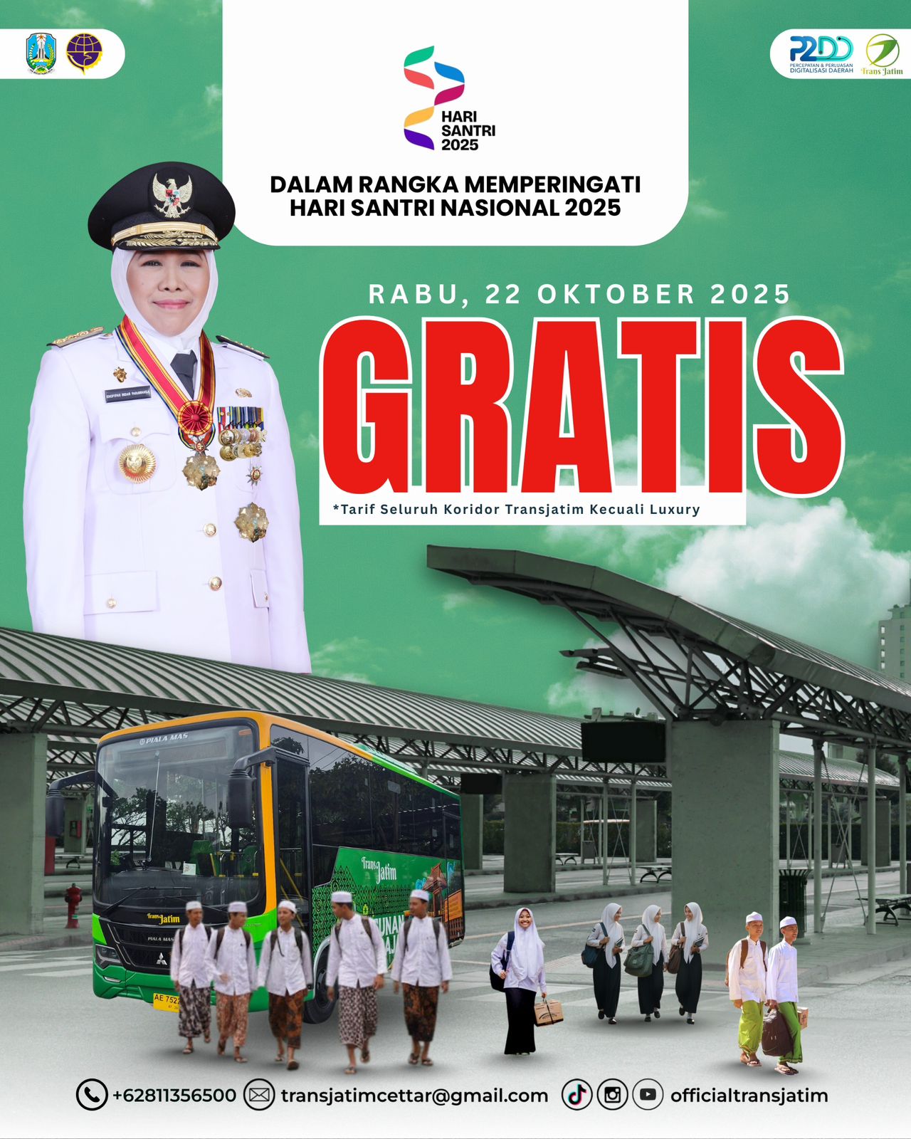 Gubernur Khofifah Gratiskan Trans Jatim di Hari Santri, Ajak Warga Wujudkan Transportasi Publik Ramah Lingkungan