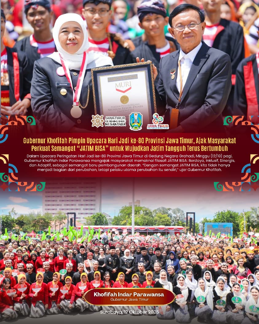 Dua Rekor MURI Persembahan Generasi Emas Jatim, Gubernur Khofifah: Harmoni Ini dari Bumi Majapahit untuk Nusantara