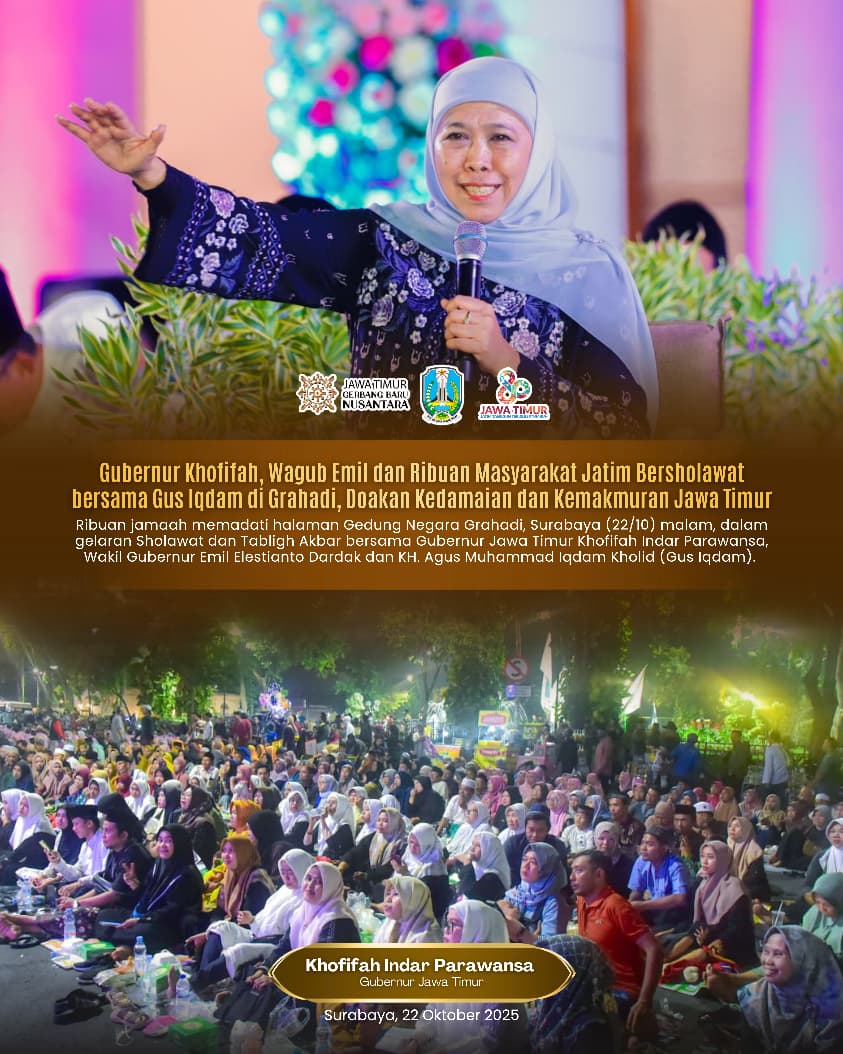 Gubernur Khofifah: Sholawat di Grahadi Jadi Wasilah Kedamaian dan Ketangguhan Jawa Timur