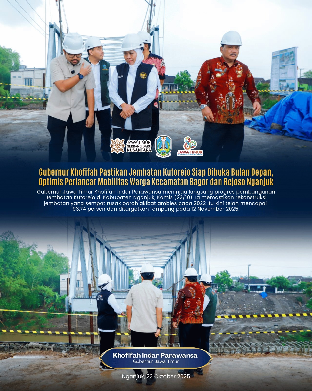 Gubernur Khofifah Serius Bangun Akses Antarwilayah, Jembatan Kutorejo Jadi Simbol Infrastruktur Merata di Jatim