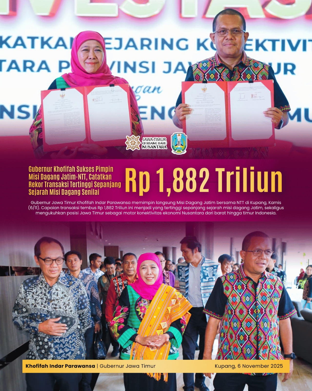 Gubernur Khofifah Sukses Cetak Sejarah, Misi Dagang Jatim-NTT Tembus Rp 1,88 Triliun Tertinggi Sejak Digelar