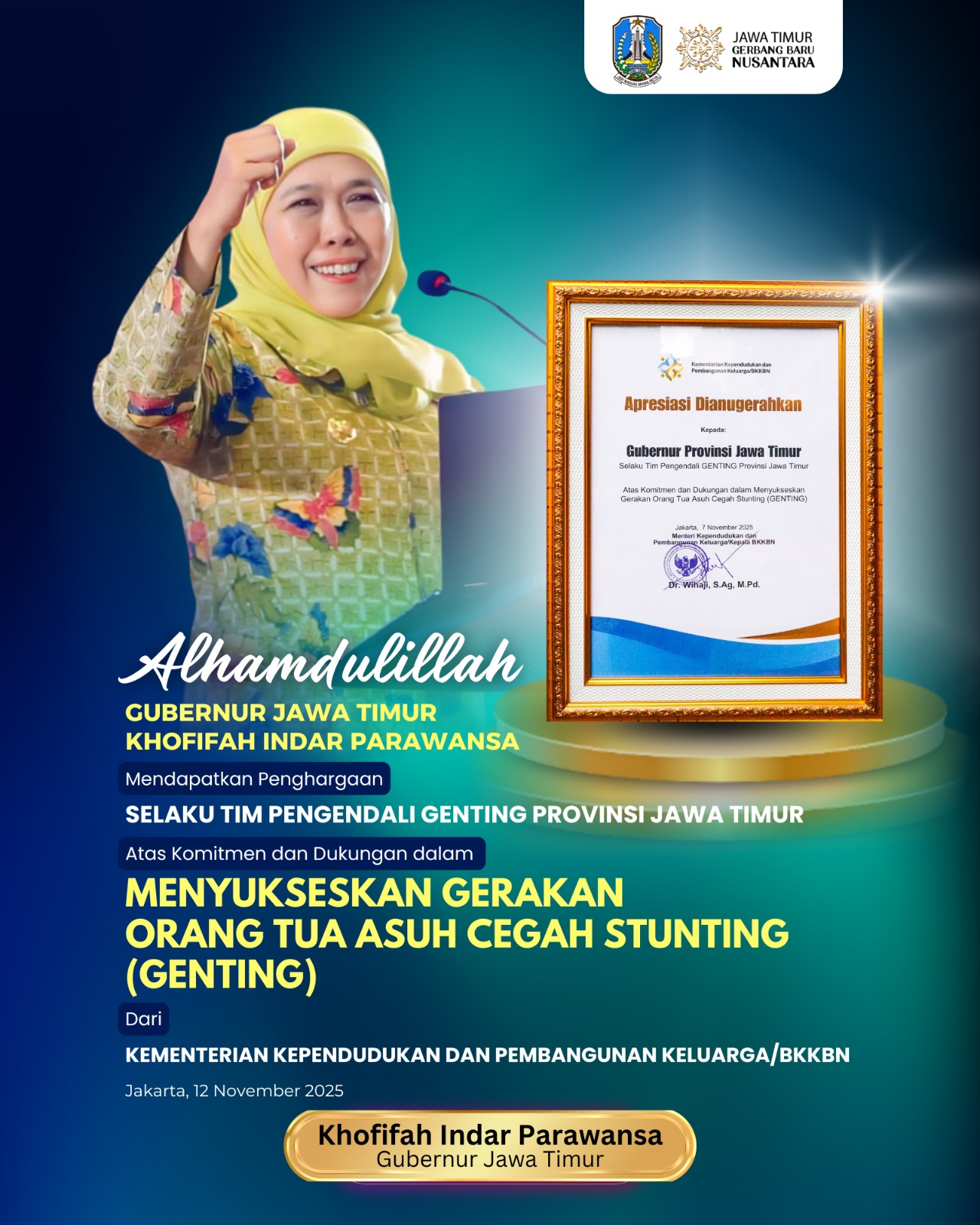 Gubernur Khofifah: Turunkan Stunting Butuh Gotong Royong, Jatim Buktikan Komitmen Lewat Gerakan Genting