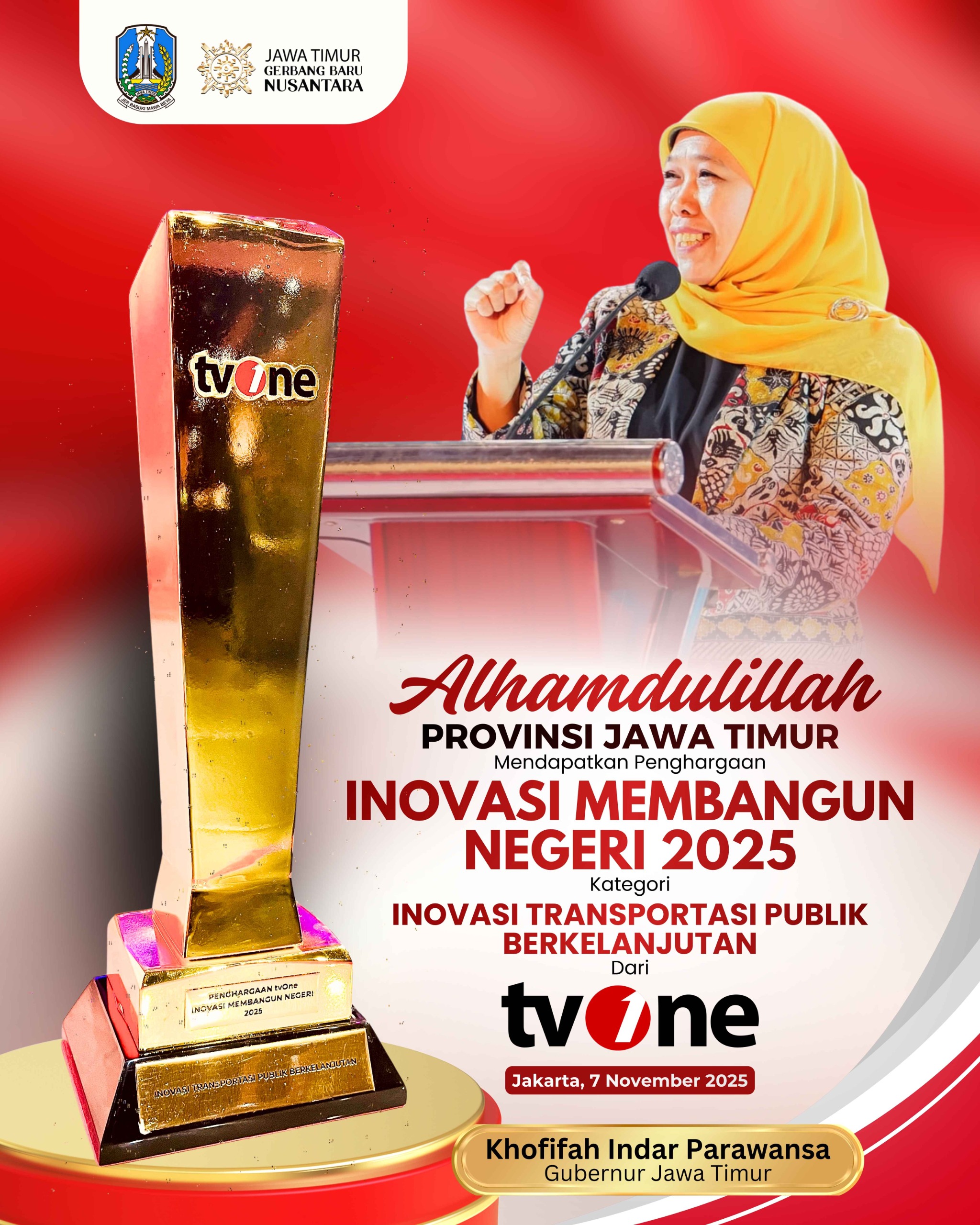 Gubernur Khofifah Tegaskan Trans Jatim Jadi Standar Baru Transportasi Publik Berkeadilan di Indonesia Lewat Penghargaan Nasional