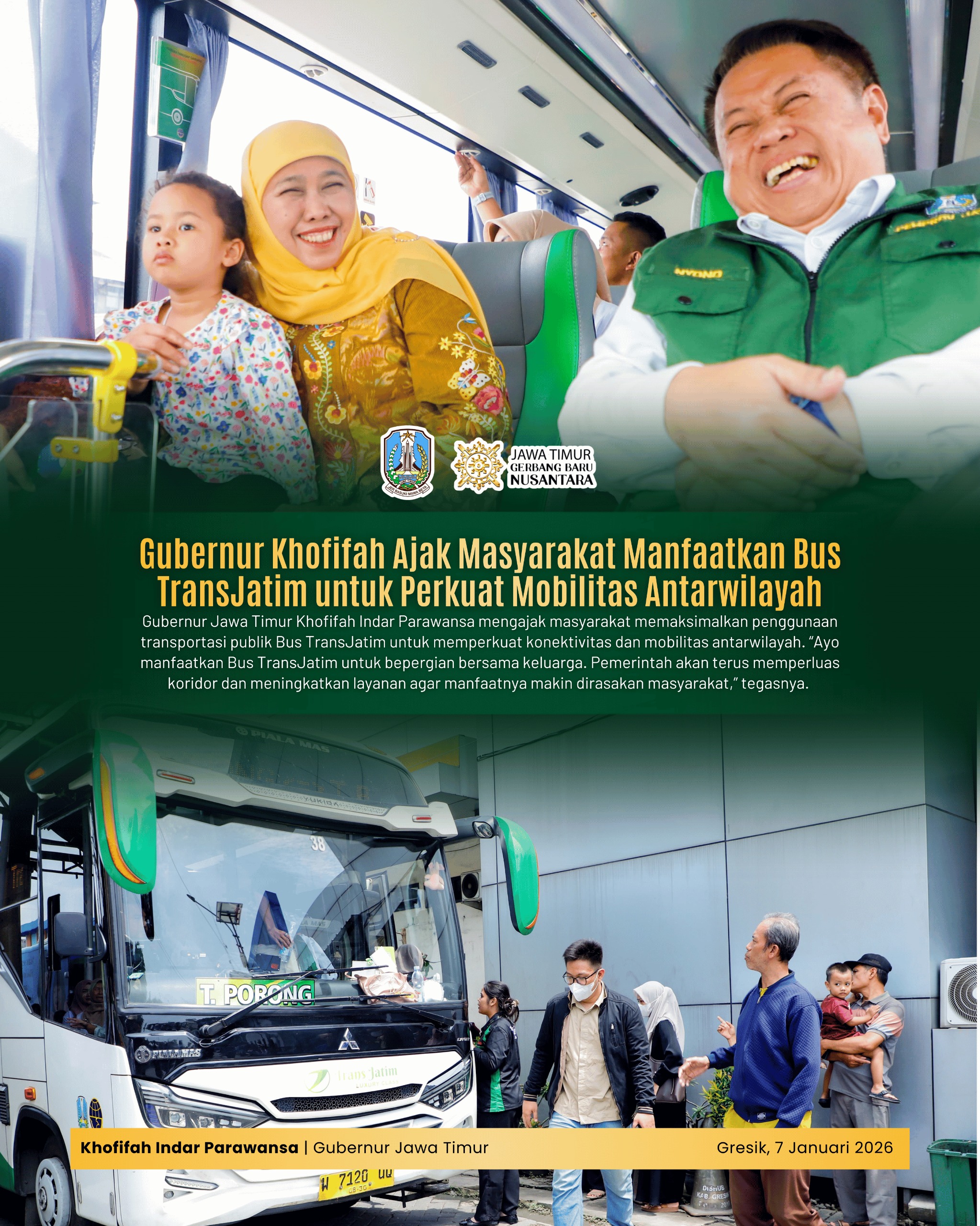 Gubernur Khofifah Ajak Warga Maksimalkan Bus TransJatim untuk Mobilitas Antarwilayah yang Lebih Efisien