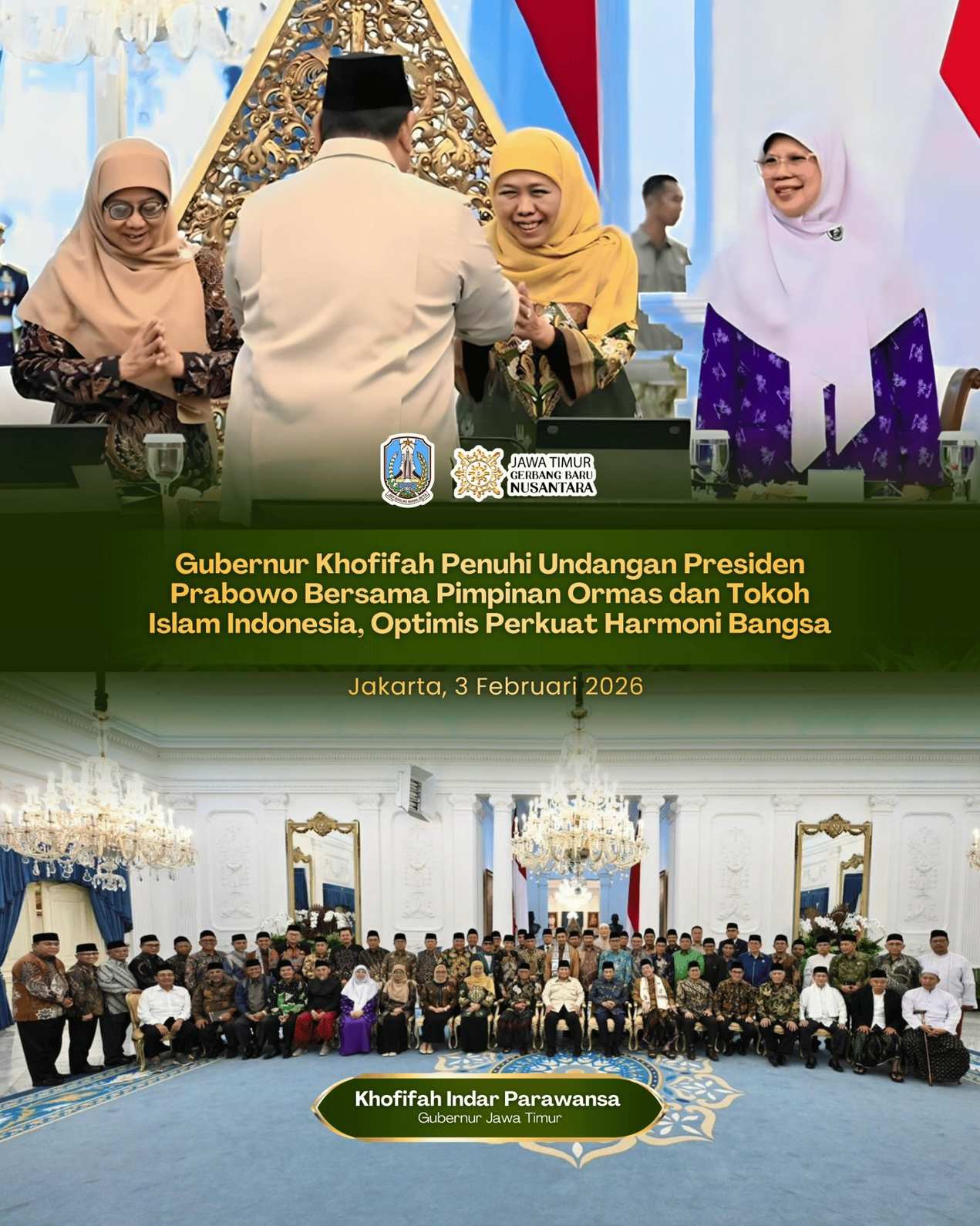 Gubernur Khofifah Bersama Pimpinan Ormas Islam Hadiri Undangan Presiden Prabowo, Bangun Harmoni Nasional