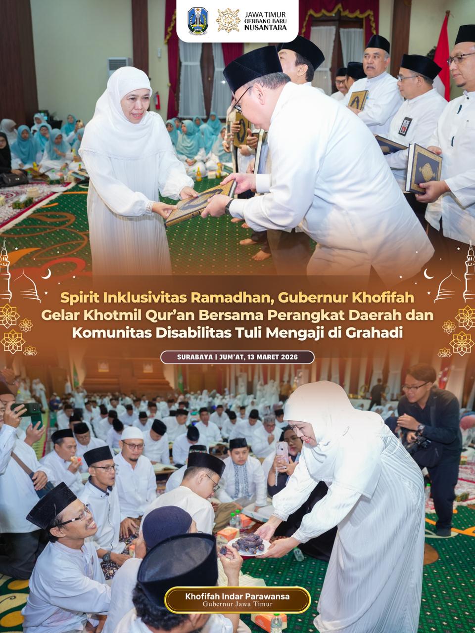Gubernur Khofifah Ajak Kepala Perangkat Daerah dan Sobat Dili Khotmil Qur’an Bersama