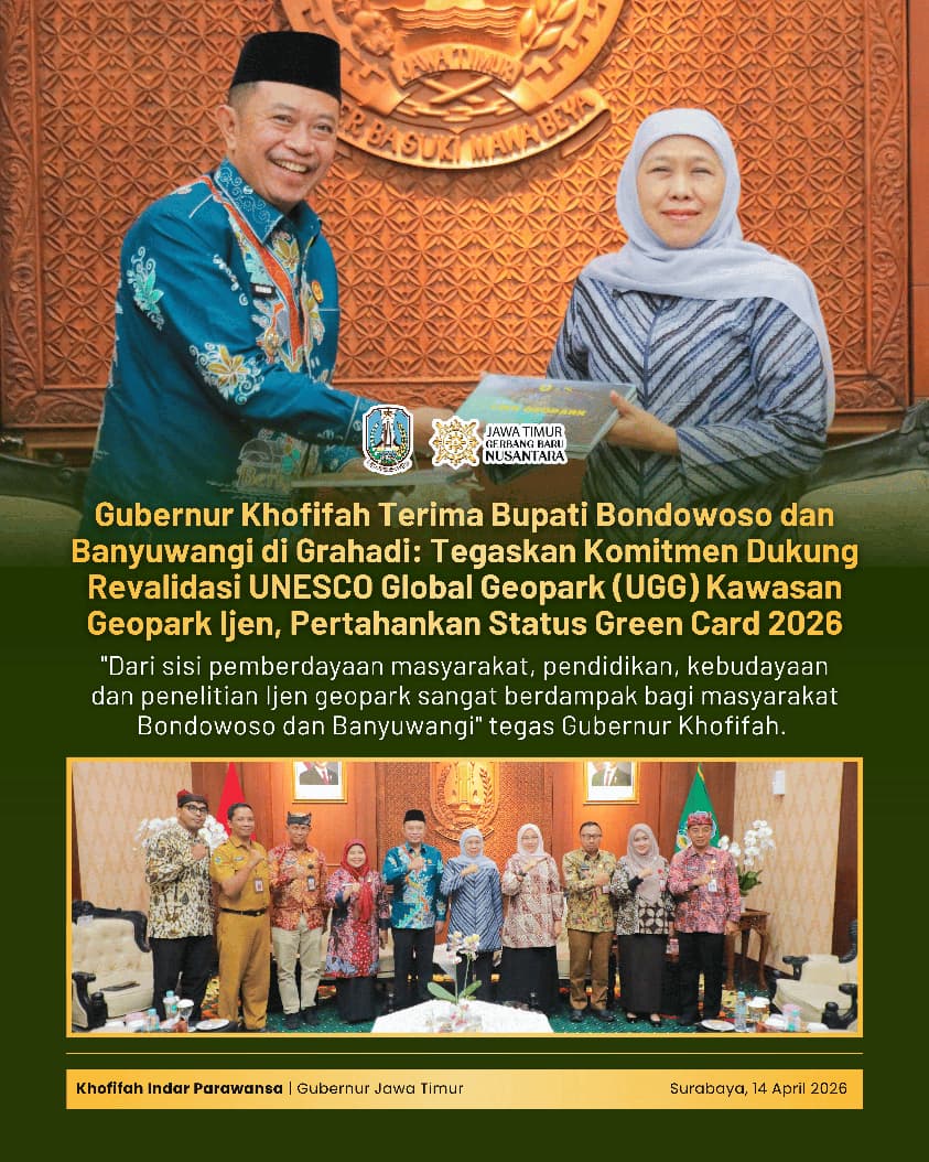 Gubernur Khofifah Perkuat Komitmen Jatim Jaga Status UNESCO Geopark Ijen Melalui Evaluasi dan Pengelolaan Berkelanjutan