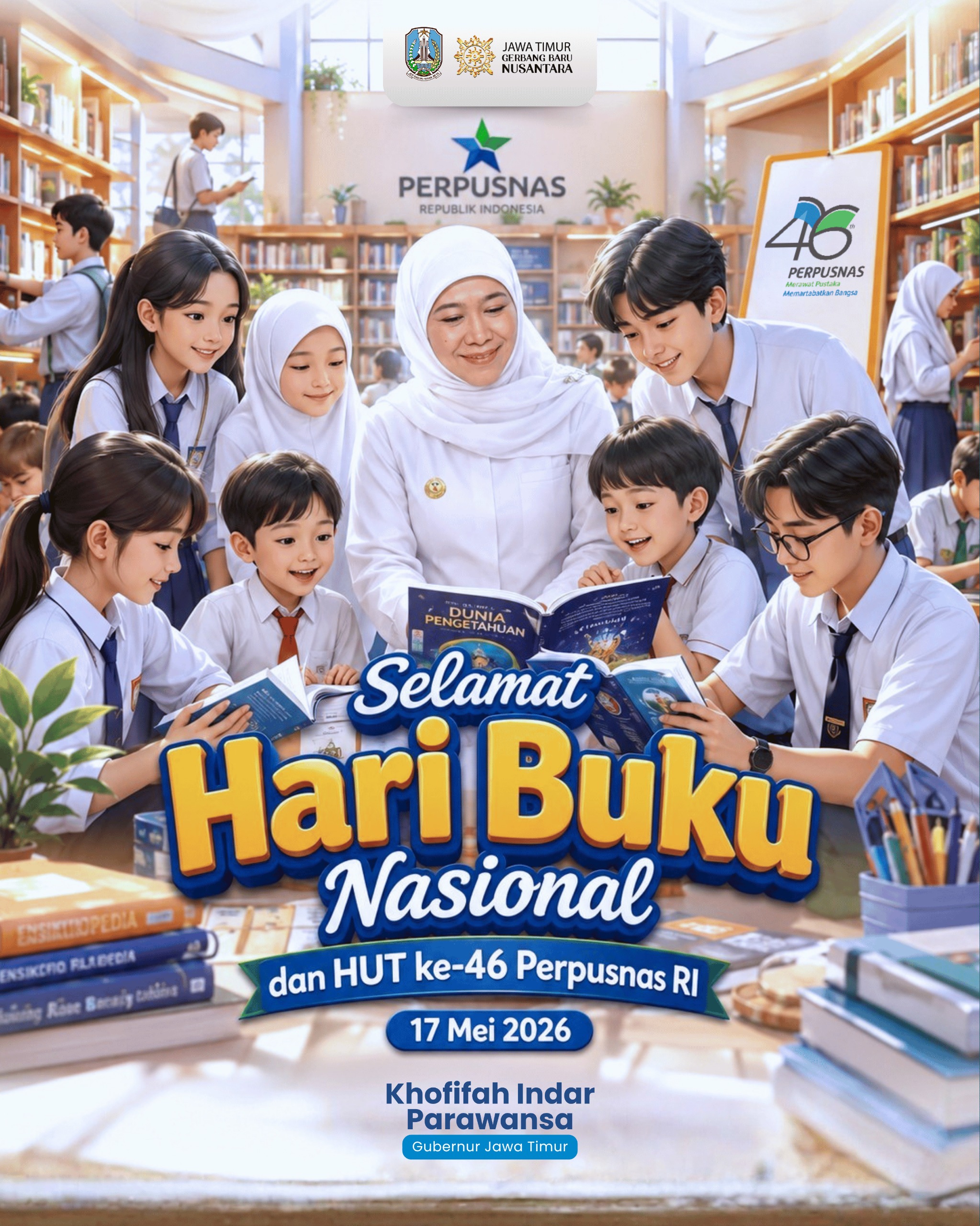 Gubernur Khofifah Tegaskan Komitmen Pemprov Jatim Tingkatkan Indeks Literasi Masyarakat