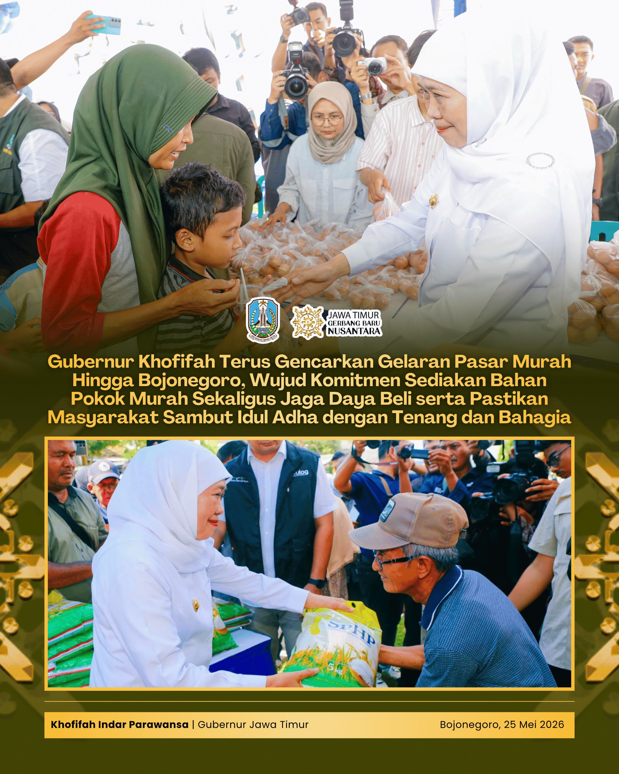 Pemprov Jatim Gelar Pasar Murah di Bojonegoro, Gubernur Khofifah Pastikan Harga Beras, Minyak dan Gula Lebih Terjangkau