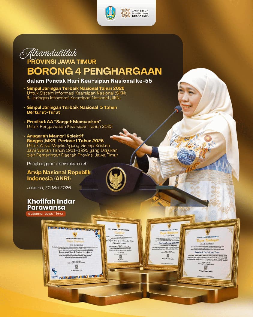 Hari Kearsipan Nasional ke-55, Gubernur Khofifah Pastikan Pemprov Jatim Terus Perkuat SDM dan Inovasi Bidang Kearsipan