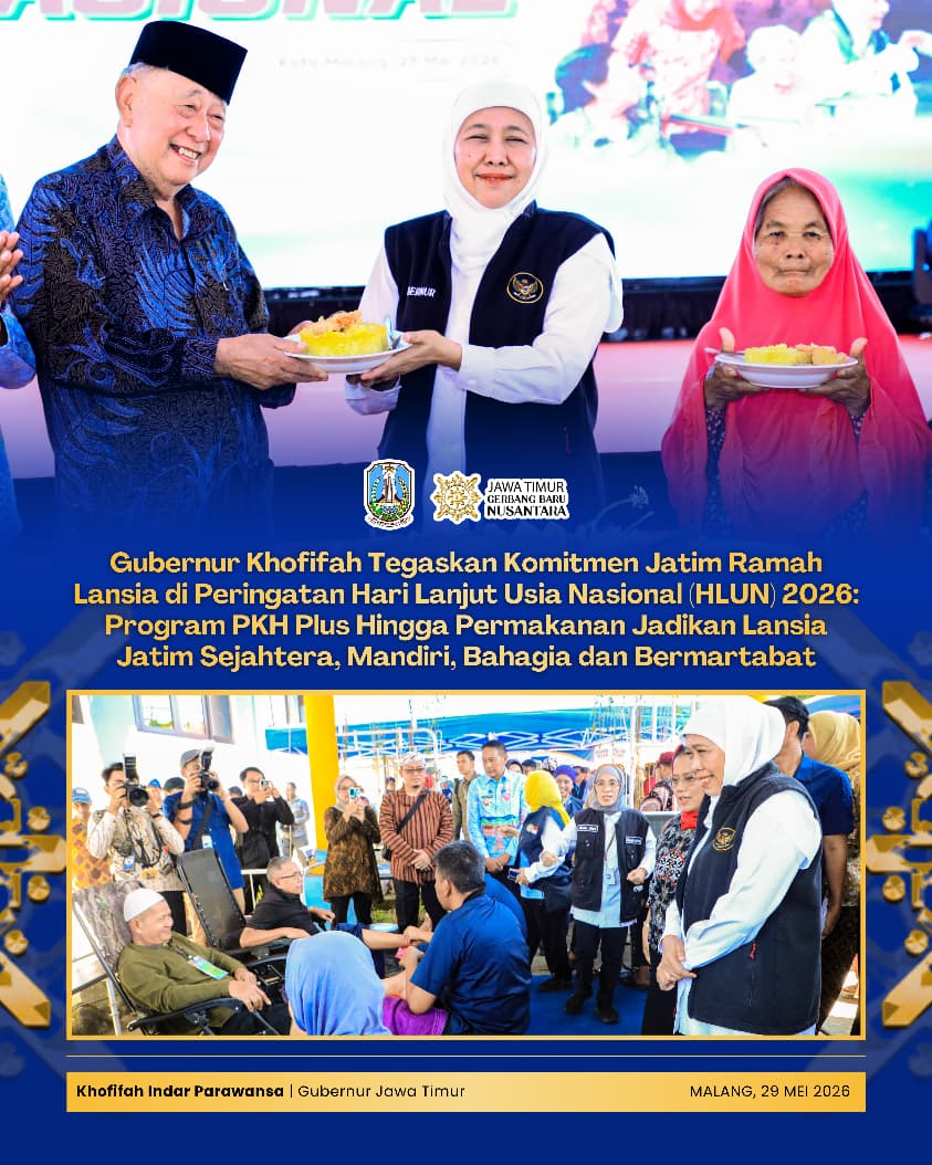 Gubernur Khofifah Hadirkan Layanan Kesehatan, Bantuan Sosial hingga Pemberdayaan UMKM Lansia pada HLUN 2026 di Jatim