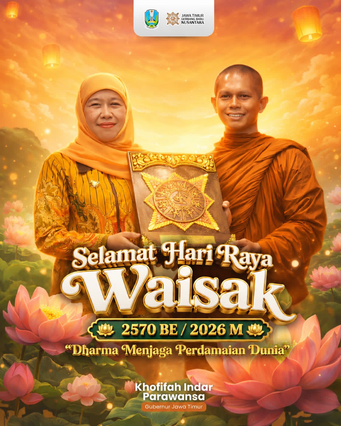 Hari Raya Waisak 2570 BE Jadi Momentum Perkuat Kohesi Sosial, Gubernur Khofifah Ajak Masyarakat Tebarkan Cinta Kasih