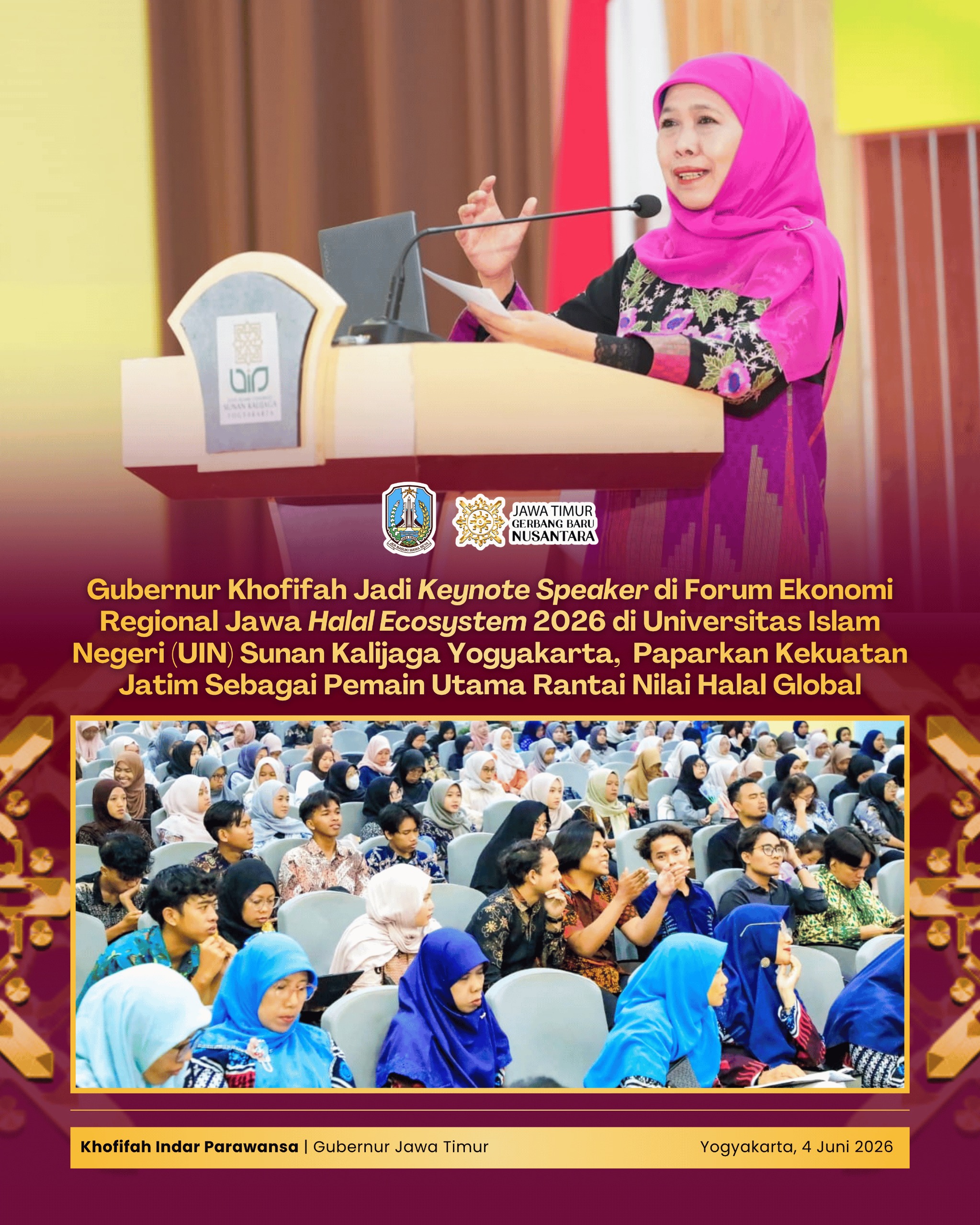 Didukung Ribuan Pesantren dan Jutaan Produk Bersertifikat Halal, Khofifah Yakin Jatim Siap Menembus Pasar Global