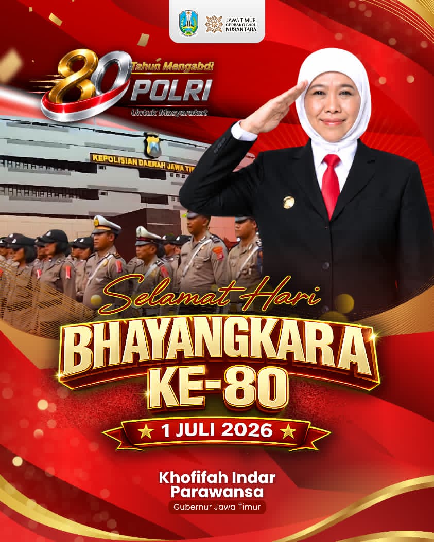 Hari Bhayangkara Ke-80 Jadi Momentum, Gubernur Khofifah Dorong Polri Perkuat Pelayanan Humanis dan Penegakan Hukum yang Berkeadilan