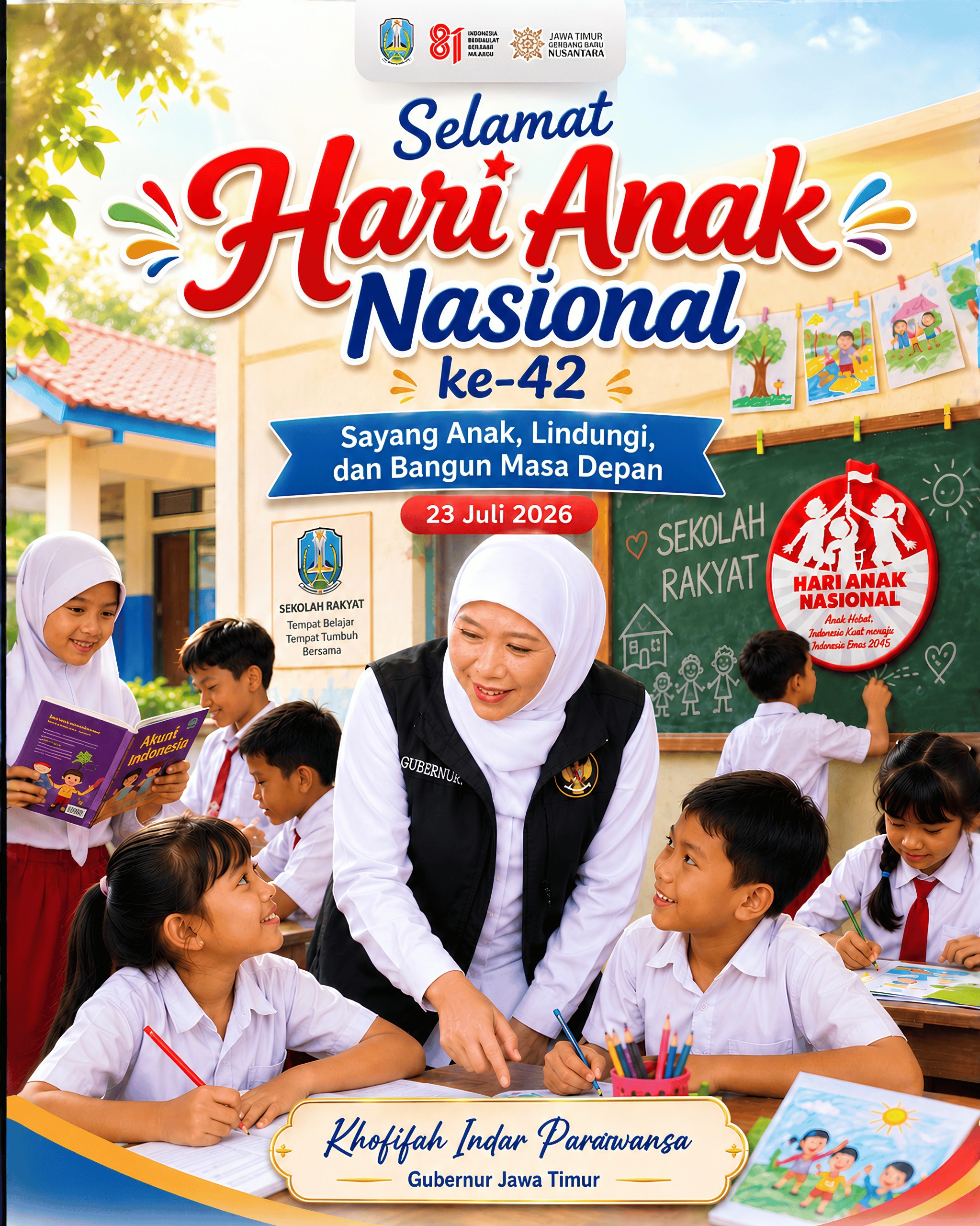 Gubernur Khofifah: Hari Anak Nasional Momentum Perkuat Komitmen Lindungi Generasi Masa Depan