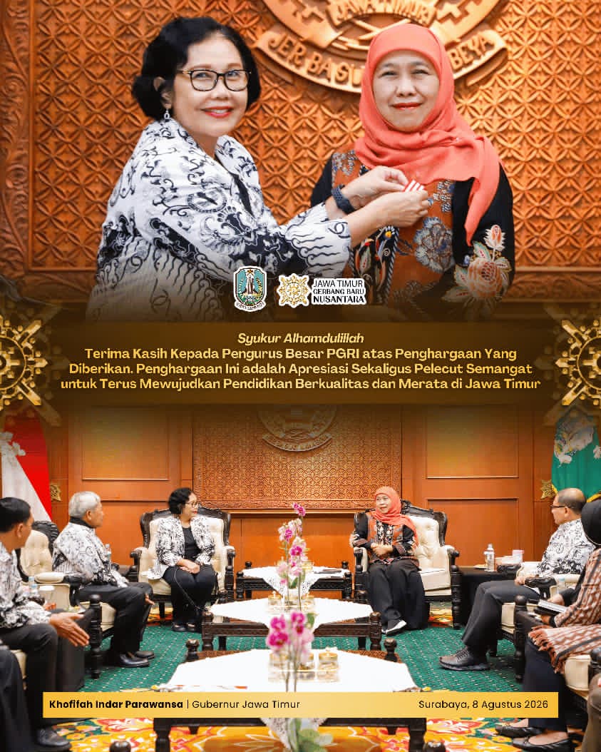 Komitmen Pendidikan Berkualitas dan Merata Antarkan Gubernur Khofifah Raih Dwija Praja Nugraha dari PB PGRI