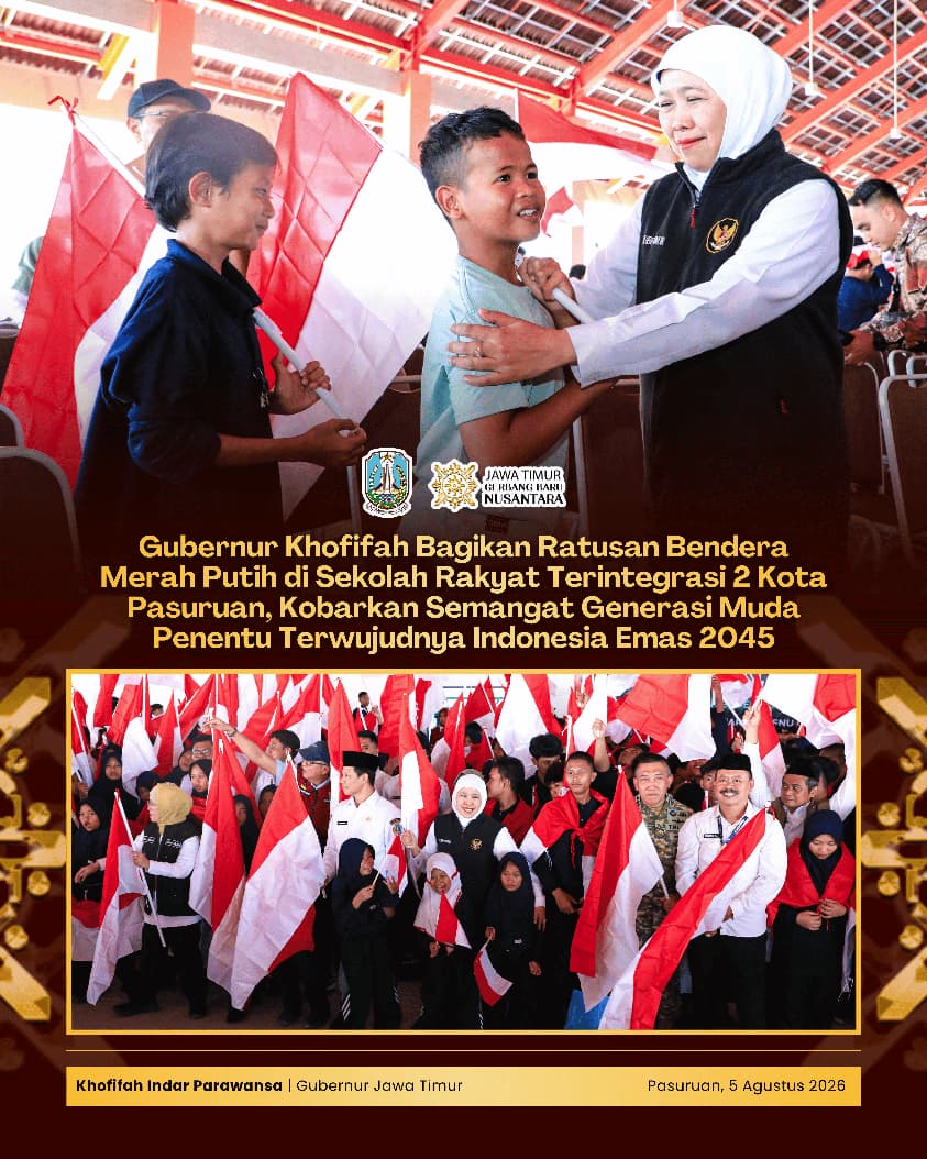 Bendera Merah Putih Jadi Simbol Persatuan, Gubernur Khofifah Dorong Siswa Sekolah Rakyat Hadapi Tantangan Zaman