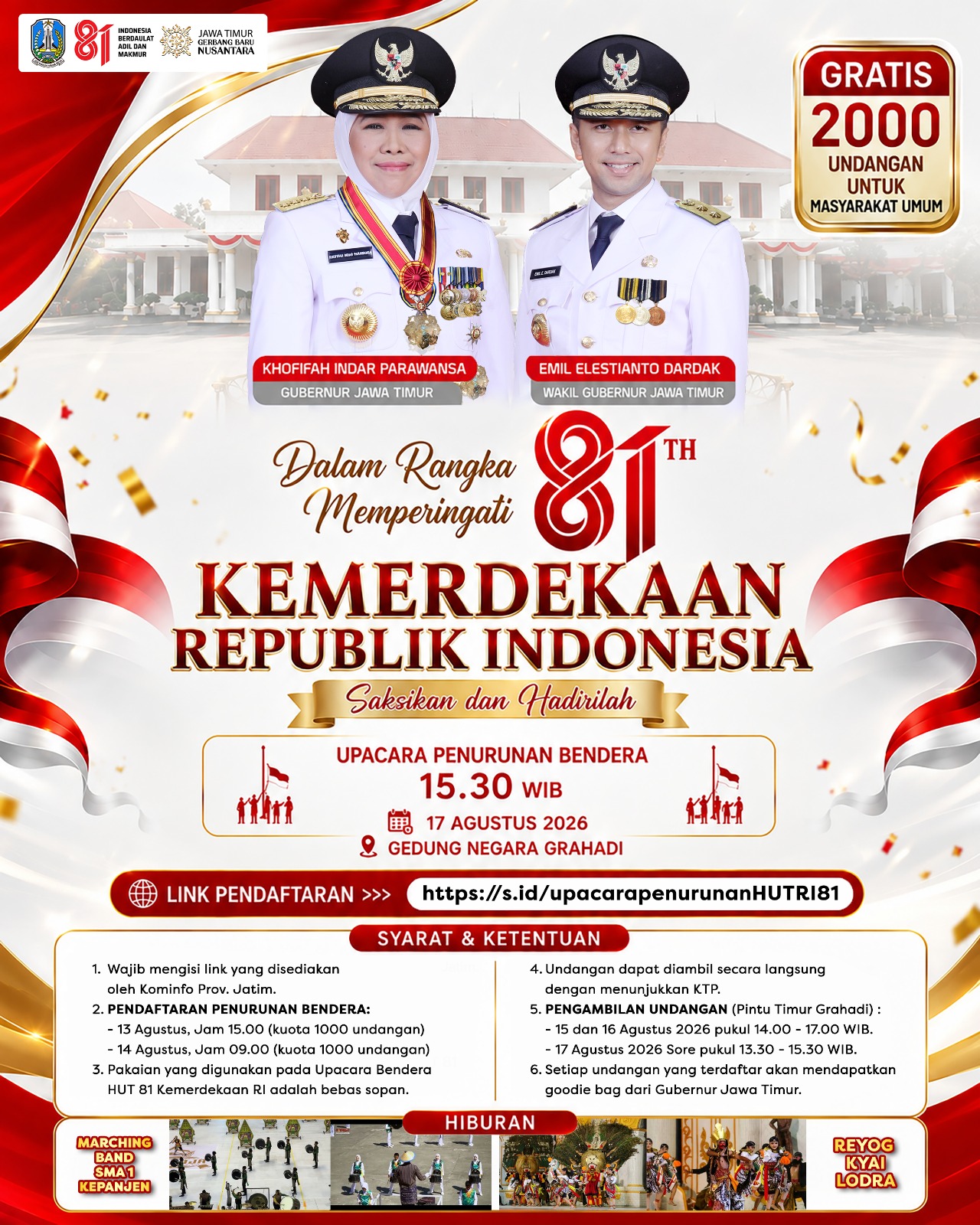 Gubernur Khofifah Ajak Warga Hadir di Grahadi, Rayakan Kemerdekaan dengan Khidmat, Gembira, dan Penuh Kebersamaan