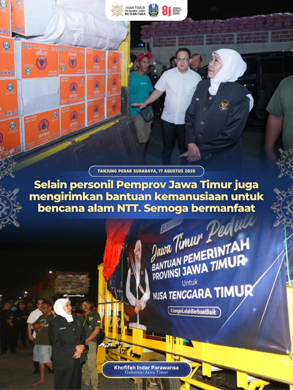 Gubernur Khofifah Mobilisasi Dukungan Kemanusiaan ke NTT, Bantuan Tahap Awal Senilai Rp985,8 Juta Dikirim