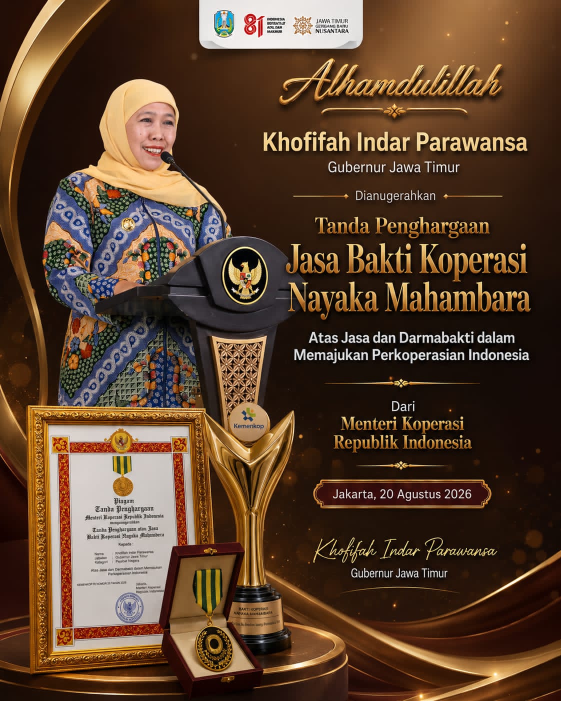 Gubernur Khofifah: Koperasi Harus Tumbuh dari Bawah, Jatim Perkuat 8.494 Koperasi Desa/Kelurahan Merah Putih
