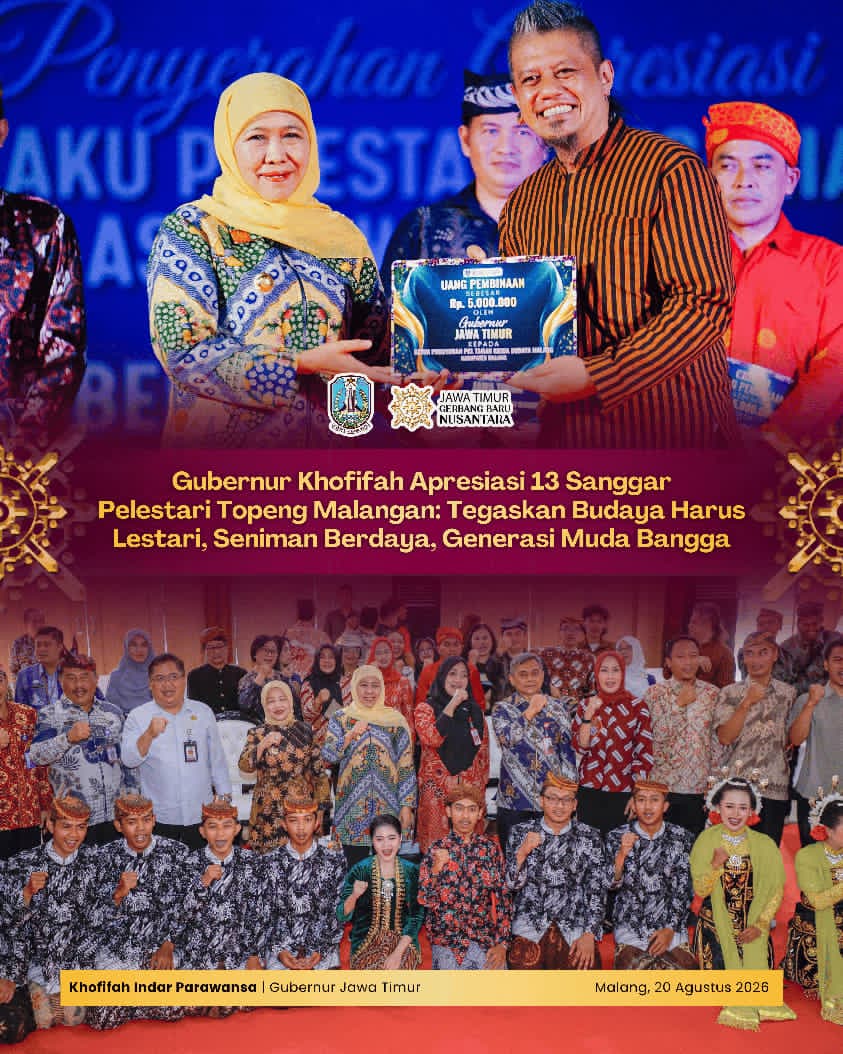 Gubernur Khofifah Dorong Topeng Malangan Jadi Ruang Regenerasi, Berkarya, dan Penguatan Ekonomi Seniman