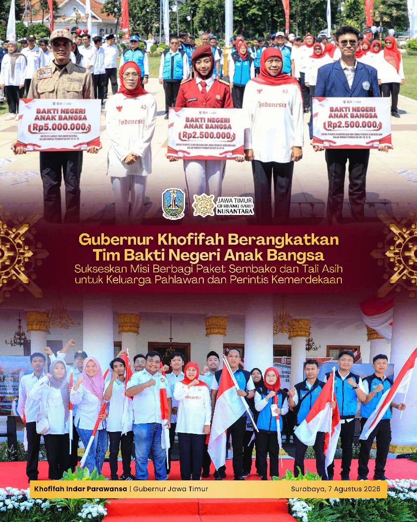 Sambut HUT Ke-81 Kemerdekaan RI, Gubernur Khofifah Berangkatkan Tim Bakti Negeri Anak Bangsa Bawa Bantuan dan Tali Asih
