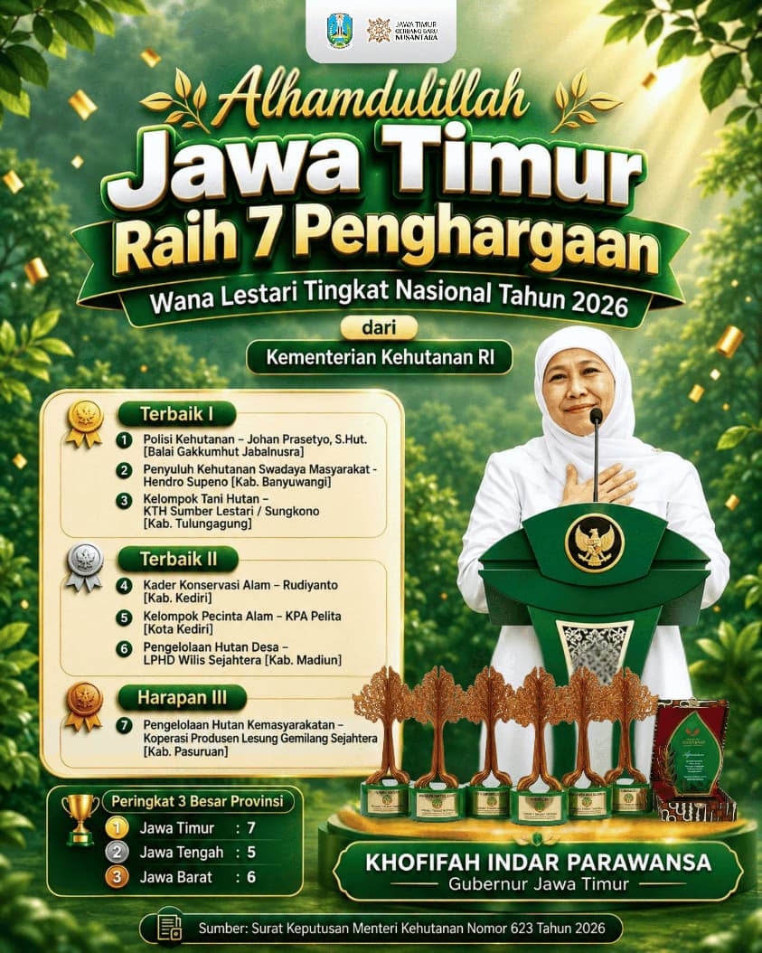 Dari Penegakan Hukum hingga Perhutanan Sosial, Jatim Sabet Tujuh Penghargaan Wana Lestari Nasional 2026