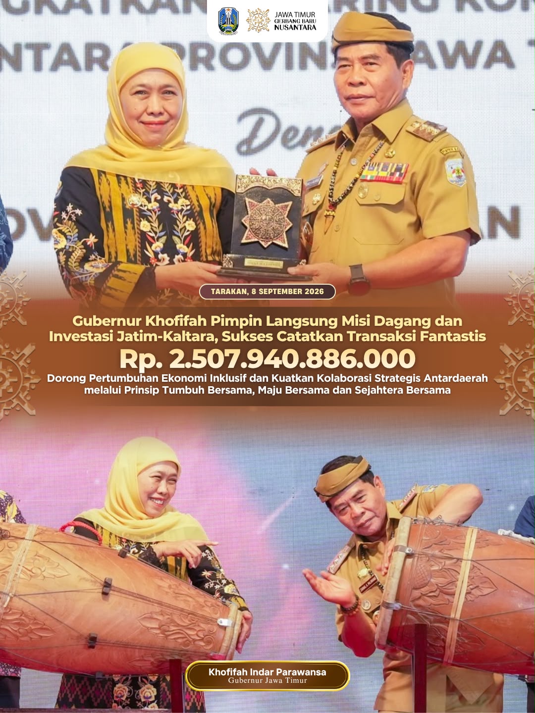 Misi Dagang Jatim–Kaltara Tembus Rp2,5 Triliun, Gubernur Khofifah Dorong Perluasan Pasar dan Investasi