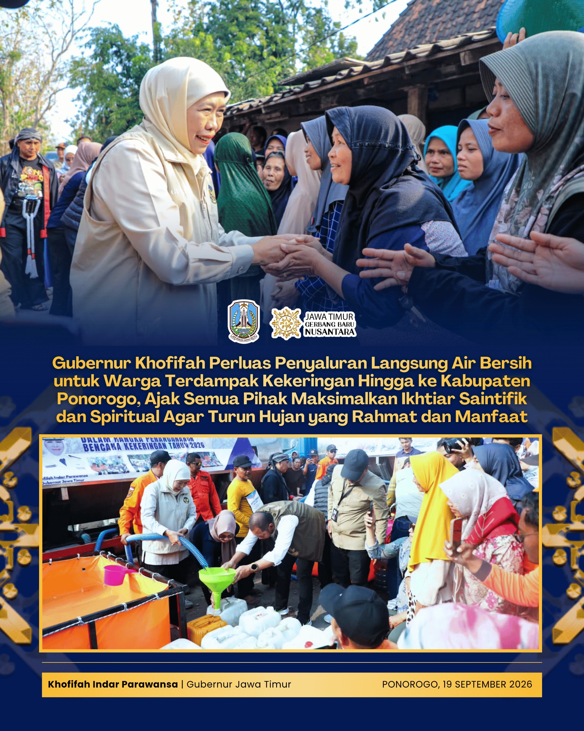 Perluas Penanganan Krisis Air Bersih, Gubernur Khofifah Dorong Gotong Royong dan Solusi Jangka Panjang di Ponorogo