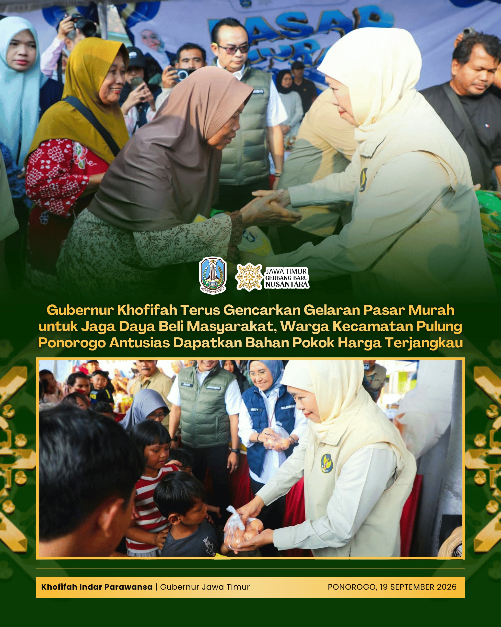 Pasar Murah Jadi Upaya Jaga Daya Beli, Gubernur Khofifah Dorong Pengendalian Inflasi hingga Tingkat Kecamatan
