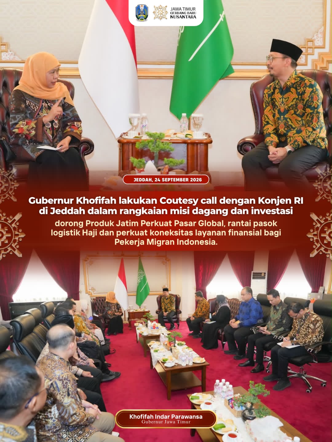 Dari Rantai Pasok Haji hingga Pendidikan Anak PMI, Gubernur Khofifah Perluas Kerja Sama Strategis Jatim di Arab Saudi