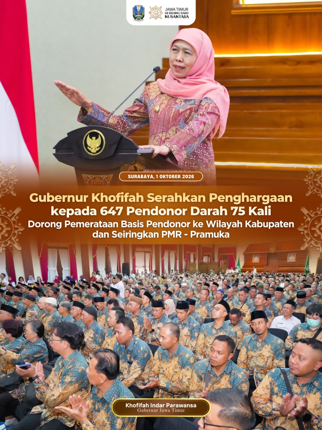 Pemerataan Pendonor hingga Kabupaten Jadi Fokus, Gubernur Khofifah Perkuat Sinergi PMI, PMR, dan Pramuka