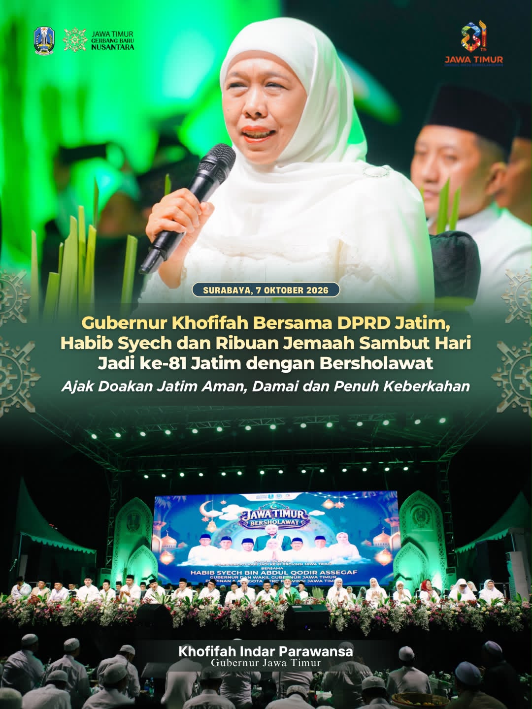Jawa Timur Bersholawat di Gedung DPRD, Gubernur Khofifah Mohon Doa untuk Kemajuan dan Kesejahteraan Masyarakat