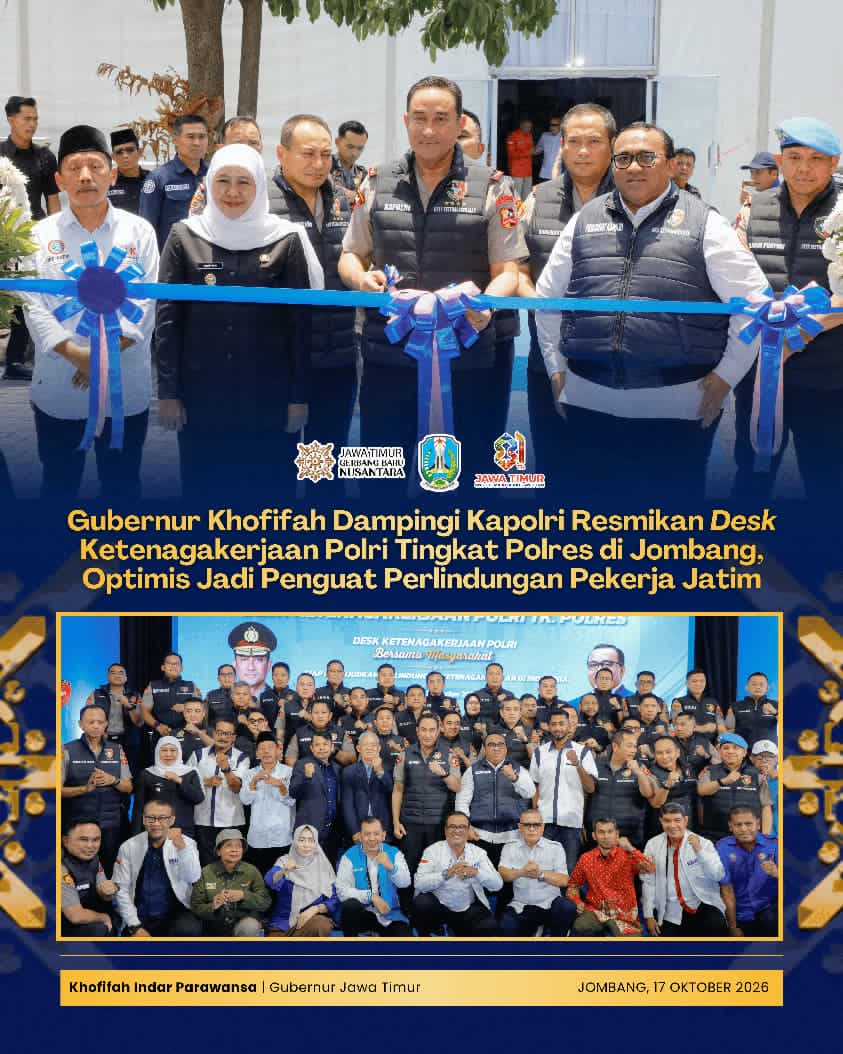 Dampingi Kapolri di Jombang, Gubernur Khofifah Optimis Desk Ketenagakerjaan Perkuat Perlindungan Pekerja Jatim
