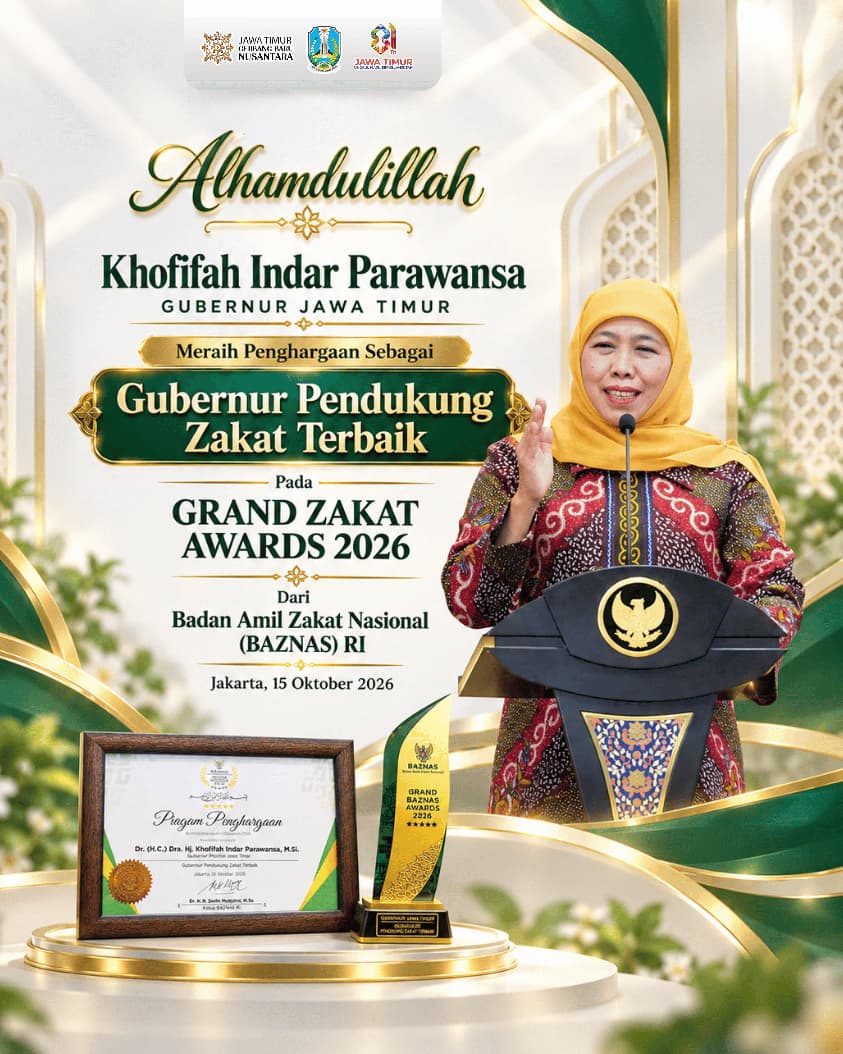 Gubernur Khofifah Sebut Grand Zakat Award 2026 Buah Kolaborasi Pemprov dan BAZNAS Jatim