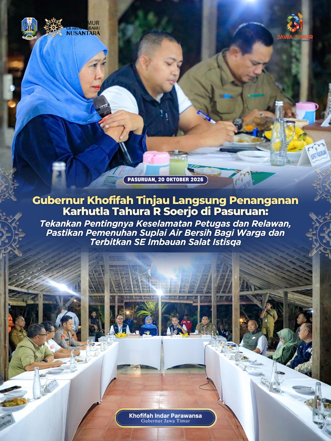 Gubernur Khofifah Tinjau Langsung Kebakaran Tahura R Soerjo dan Pastikan Pemenuhan Air Bersih Warga
